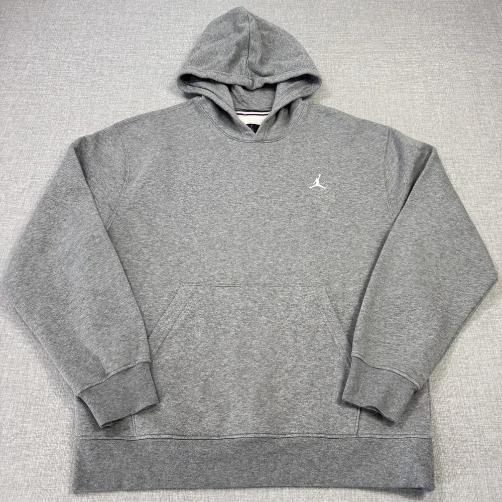 Nike Air Jordan Fleece Hoodie Sweatshirt Men M Gray Pullover Jumpman Heavyweight